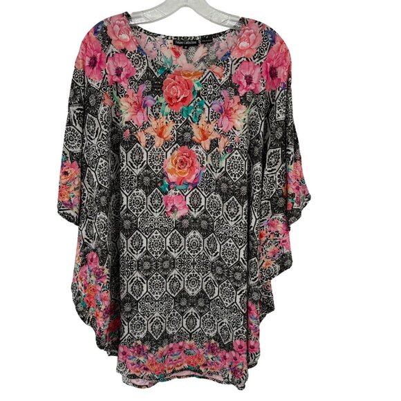 Tolani Collection Floral Print Tunic Top Size Medium Modal Boho Womens Blouse - Picture 2 of 10